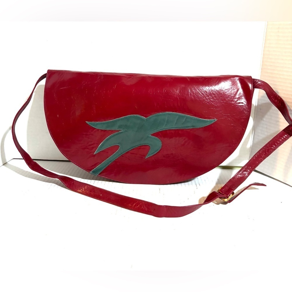 Vintage Red Crossbody Bag with Green Detail
